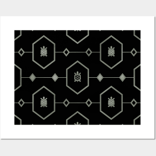 Platinum Turtle Pattern on Black Posters and Art